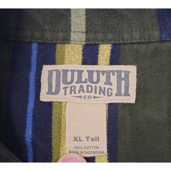 Duluth Trading Co Shirt Heavy Button Up Striped Men's XL Tall Multicolor Pockets - Picture 6 of 9